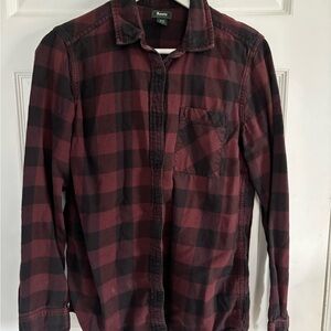 Roots Women's Maroon and Black Buffalo Plaid Shirt